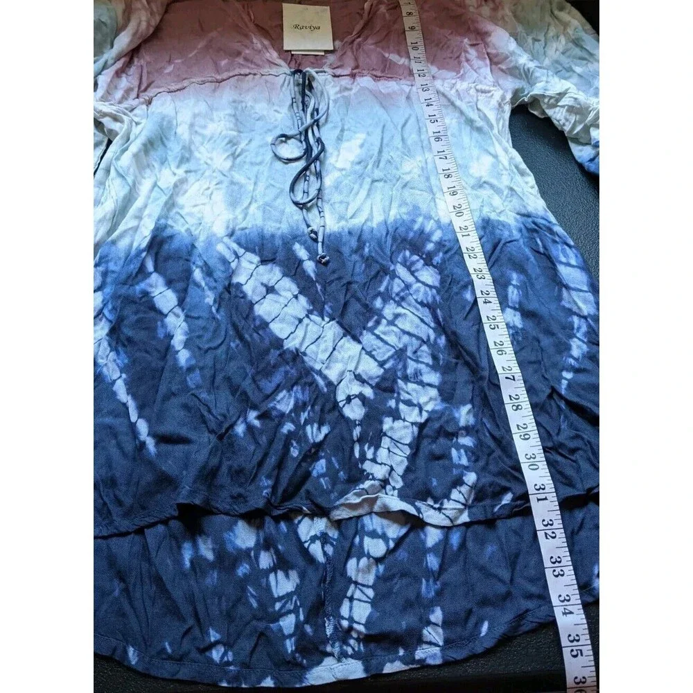 RAVIYA Swim Cover Up Tie Dye Empire Drawstring Waist Tunic Deep V-Neck  0X
